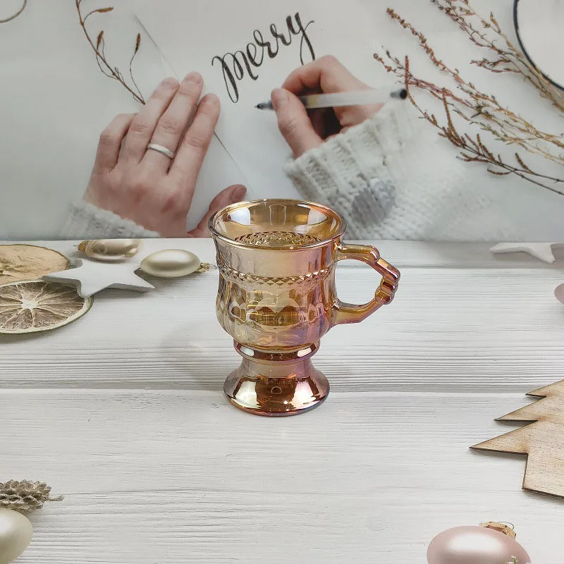 

Retro Relief Glass High Value Water Cup High Foot Latte Coffee Milk Mug Cup with Afternoon Tea Cup ns Home Breakfast Mugs Gift