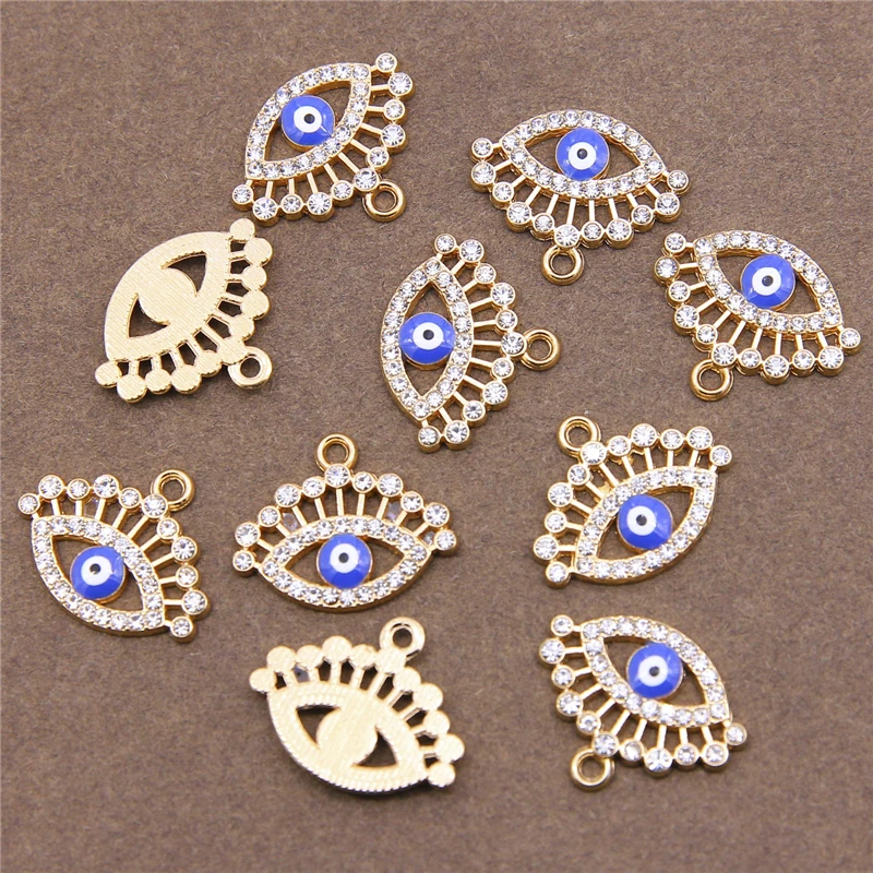 6 штук 22 * 17 мм Значок из цинкового сплава с красным эмалевым глазом и вставками страз Роскошный синий Ожерелье, серьги, браслет из ювелирных изделий DIY Handmade.