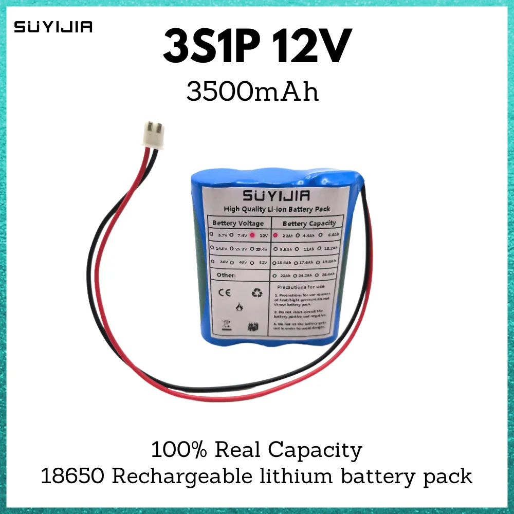 

12V 18650 3S1P 3500mAh Rechargeable Li-ion Battery Pack 12.6V 11.1V with 5A BMS for Backup Power LED Lighting CCTV Camera Etc