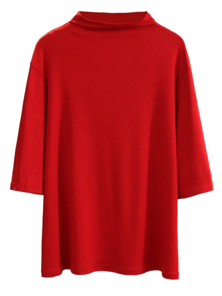 

Women's Clothing Plus Size T-Shirt 2022 Spring Summer Fashion Half Sleeve Tees Casual Solid Color Mock Neck High Stretch Tops