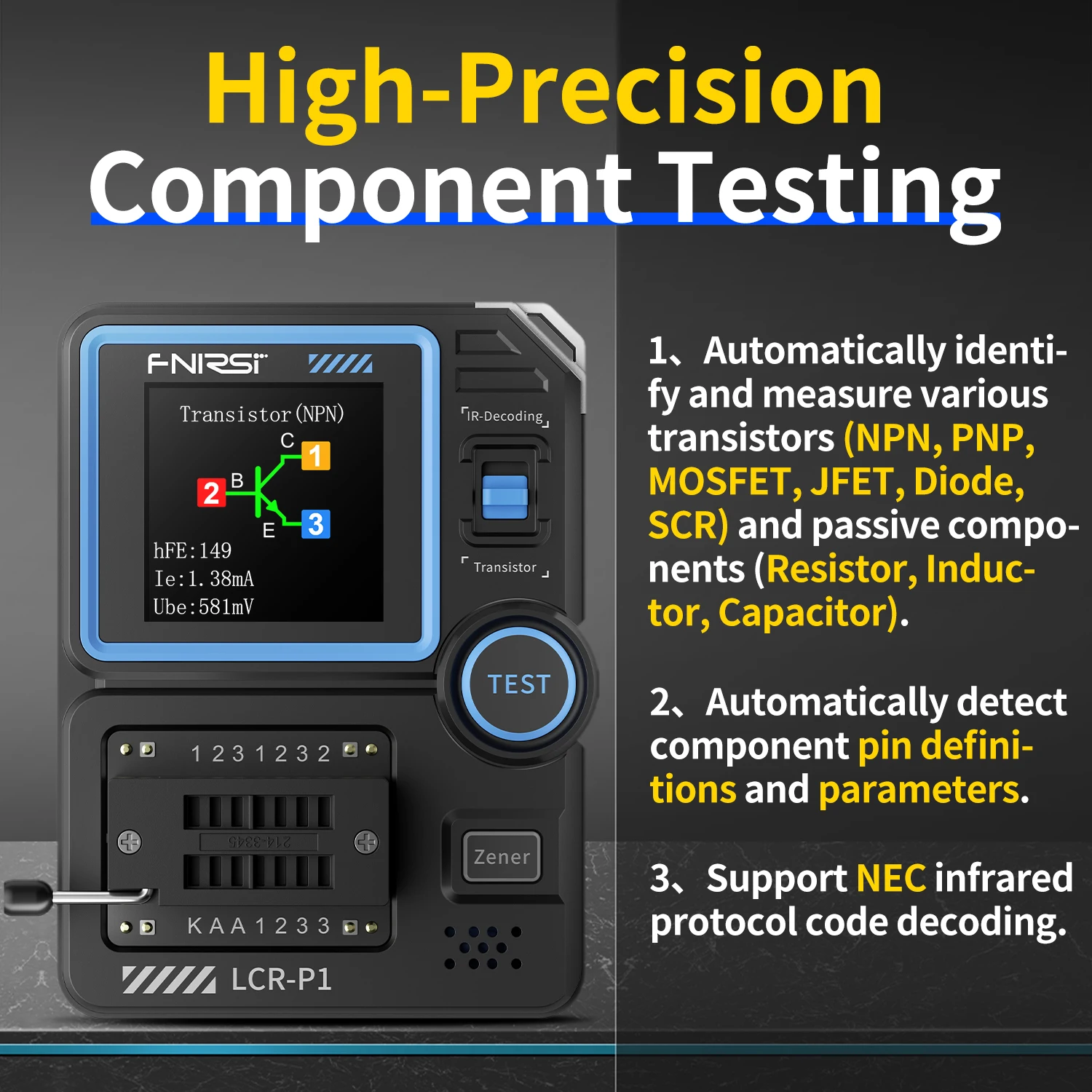 Измеритель сопротивления FIRSI LCR-P1 Wielofunkcyjny tester kondensatorów rezystancji tranzystorowej LCR ESR Tester Dioda