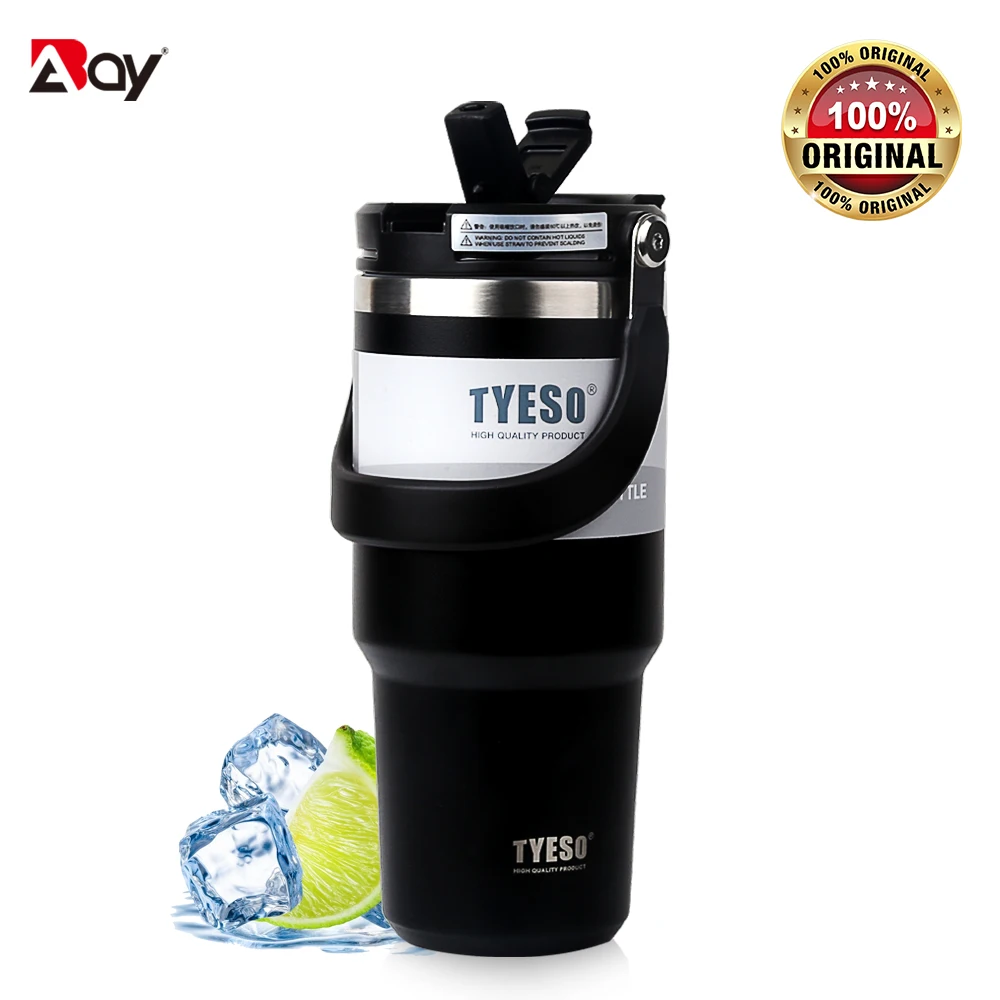 

Tyeso Cup Thermal Thermo Water Bottle Tumbler with Straw Handle Coffee Travel Mug Stainles Steel Vacuum Flask Insulated Drinks