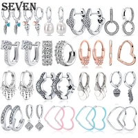 silver 925 jewelry hoop earrings for women 2022 sterling silver 925 heart shaped feather pearl earrings charms plata de ley 925