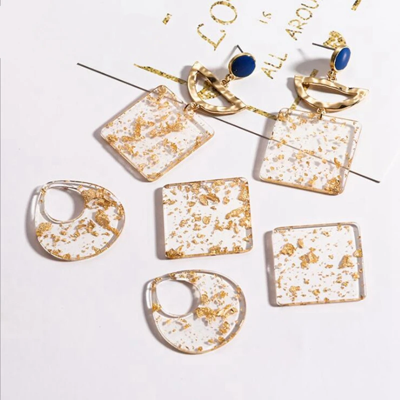 

10pcs Foil Resin Water Drop Square Earrings Findings Charms Ear Clip Ear Hooks Hand Earrings Make Jewelry Accessories