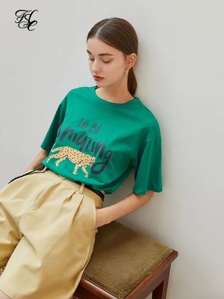 Женская Офисная футболка FSLE из 100% хлопка милая крутая зеленая и серая женский