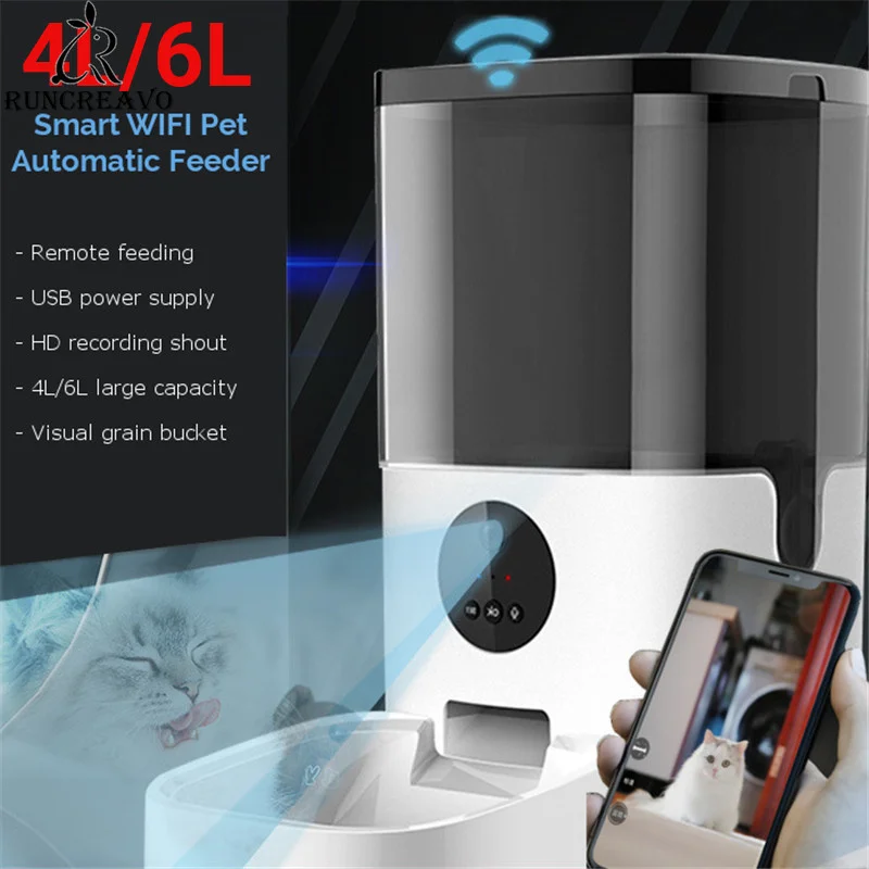 

4l/6l Large Automatic Pet Feeder Smart Voice Recorder App Control Timer Feeding Cat Dog Food Dispenser Wifi/video Version