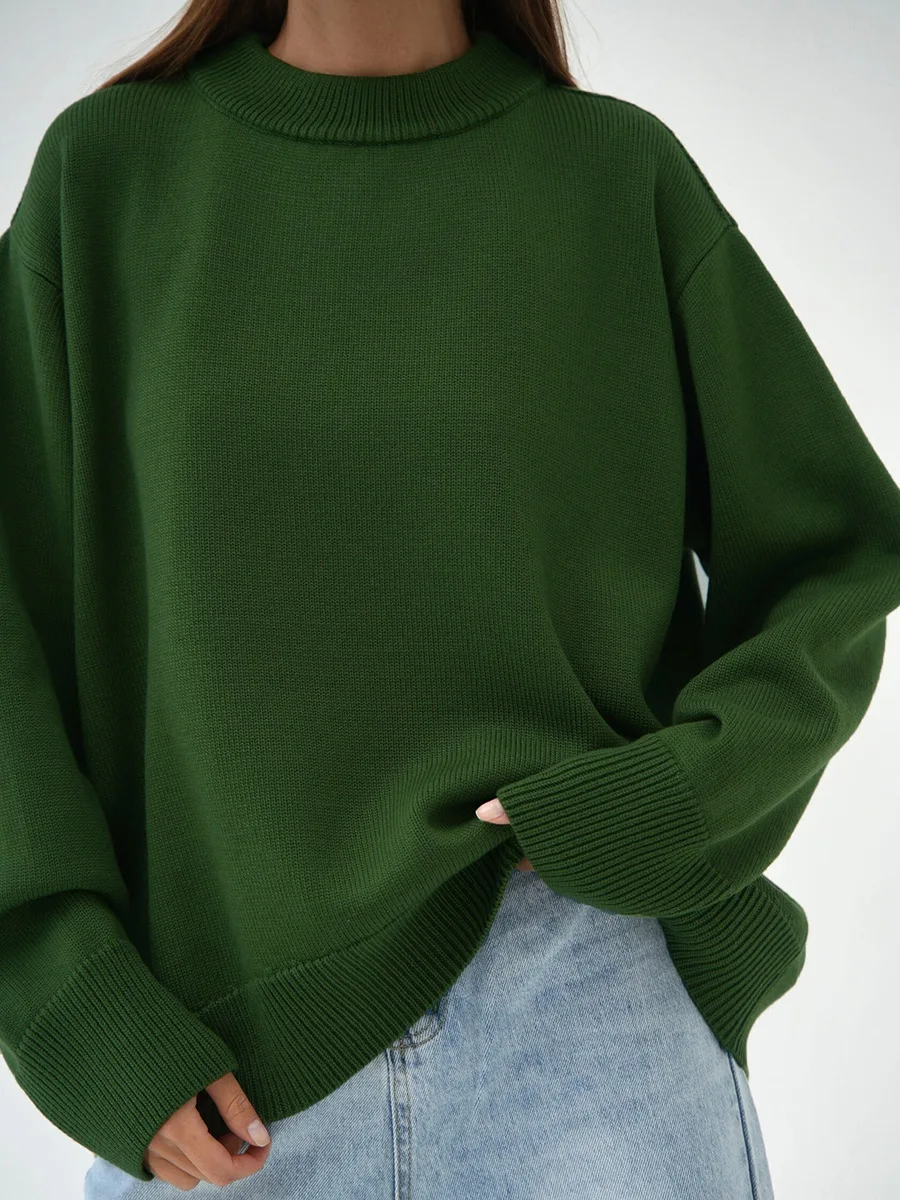 

Женский свободный трикотажный пуловер, элегантный вязаный Свитер оверсайз с круглым вырезом и длинными рукавами, Осень-зима 2023