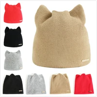 autumn womens cat ears beanies skullies lovely winter warm solid knitted hat for girls fashion casual ear warmer wool caps
