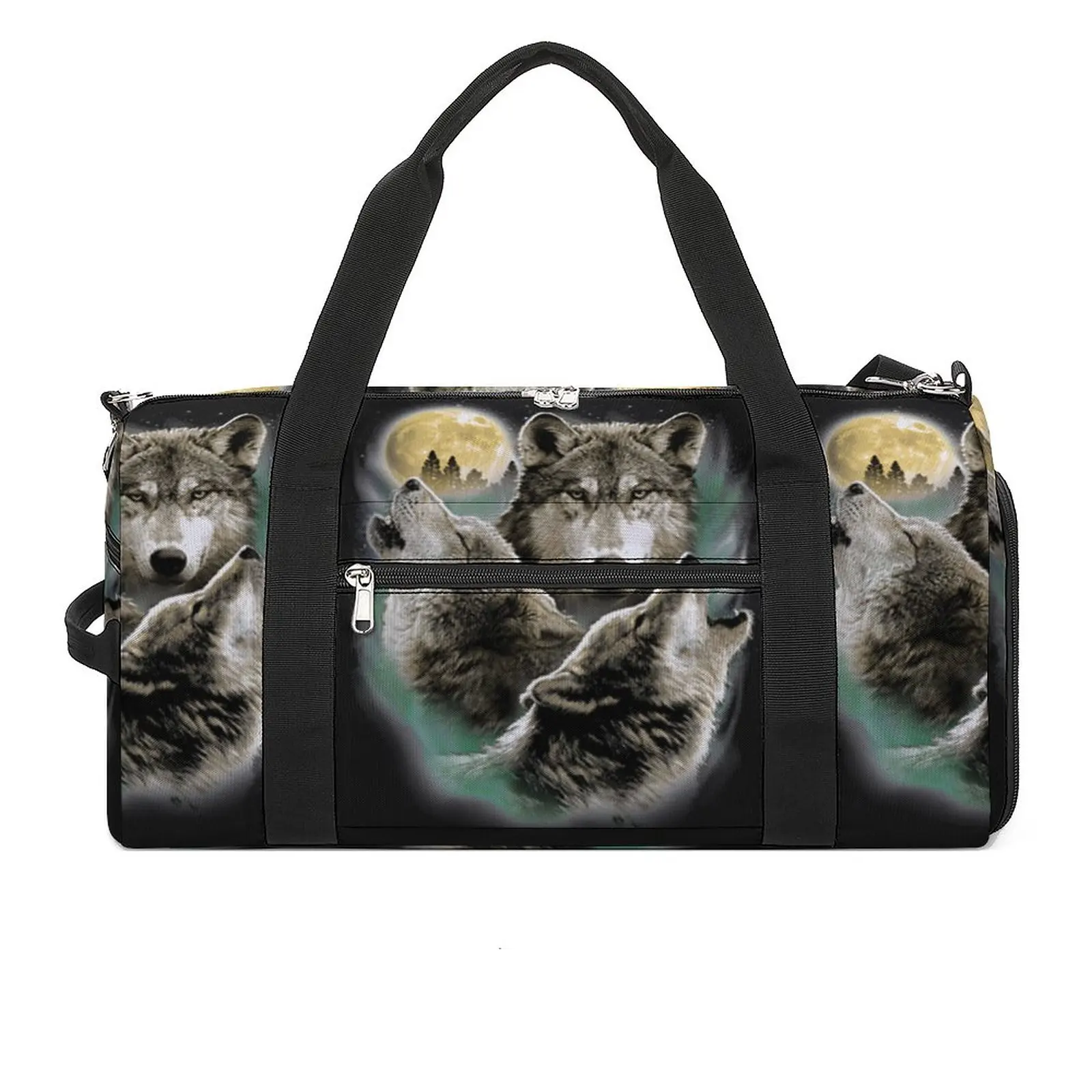 

Three Wolf Howling in Moonlight Sports Bags Wild Animal Travel Gym Bag Gym Accessories Handbags Men's Custom Weekend Fitness Bag