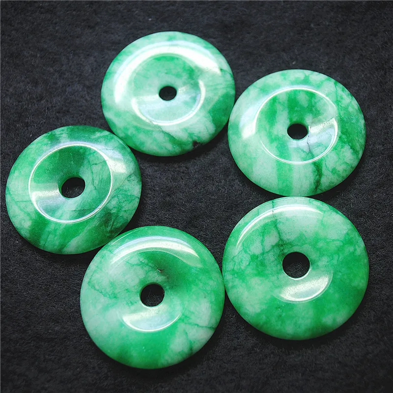 

5PCS Women Pendants Natural Green Jade Stone Donuts Shape 30MM Nature Semi Precious Beads DIY Jewelry Findings