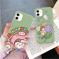 fhnblj girl cute cartoon phone case for iphone 11 12 13 mini pro xs max 8 7 6 6s plus x xr solid candy color case