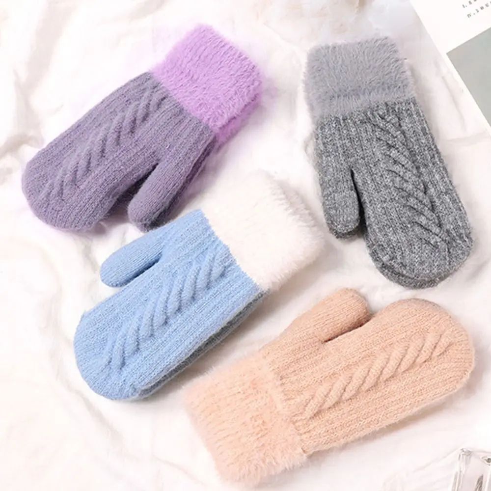 

Keep Warm Knitted Gloves Elasticity Twist Flowers Thickening Mittens Soft Imitation Rabbit Fur Full Fingers Gloves Girls