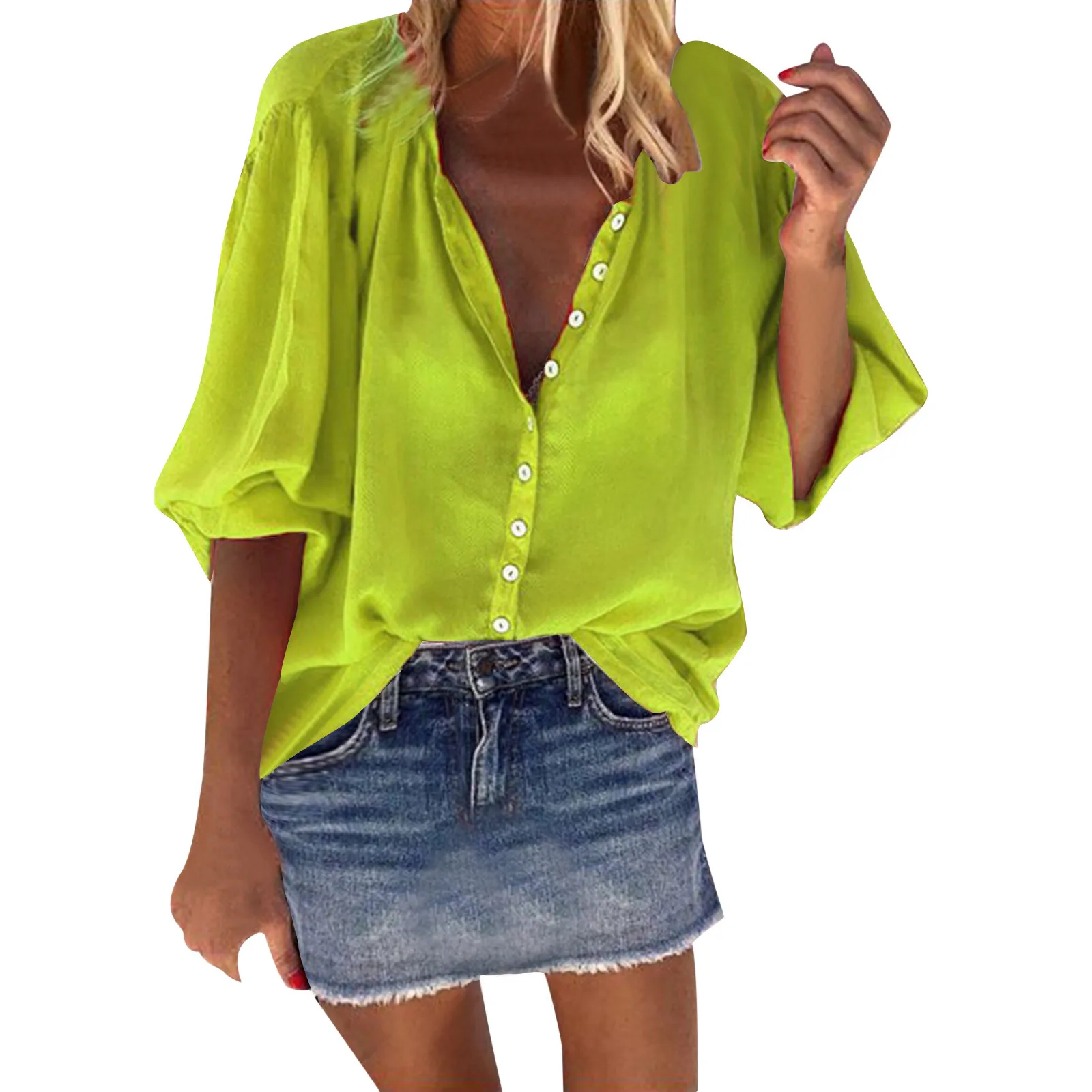 Shirts For Women Casual Three Quarter Sleeve Harajuku Fashion Ladies Tops Button Up Shirt Blouses Et Chemises Blouse - купить по