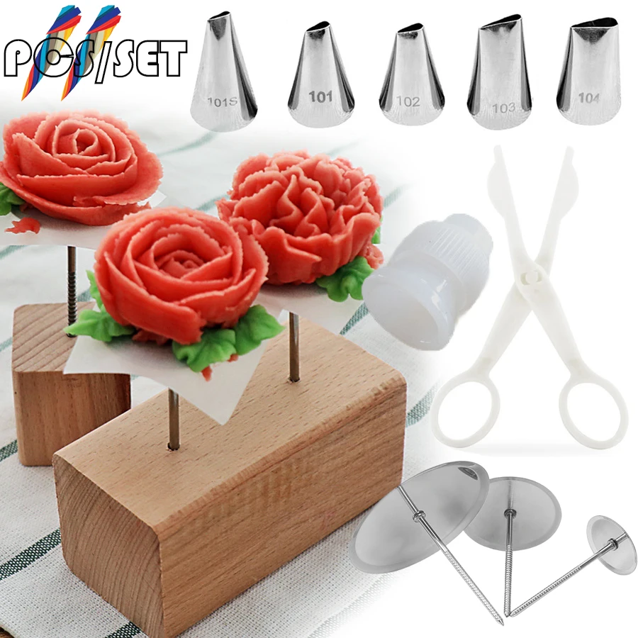 11Pcs/set Flower Scissor Cake Tray Tulips Rose Nozzle Nail Decor Lifter Fondant Cream Transfer Baking Pastry Kitchen