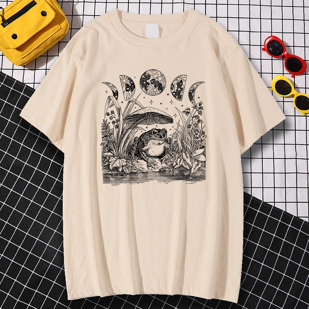 Cute Cottagecore Aesthetic Frog Mushroom Moon Witchy Men T Shirt Sport Casual Clothes Summer Breathable Topsstreet Cool Tshirts