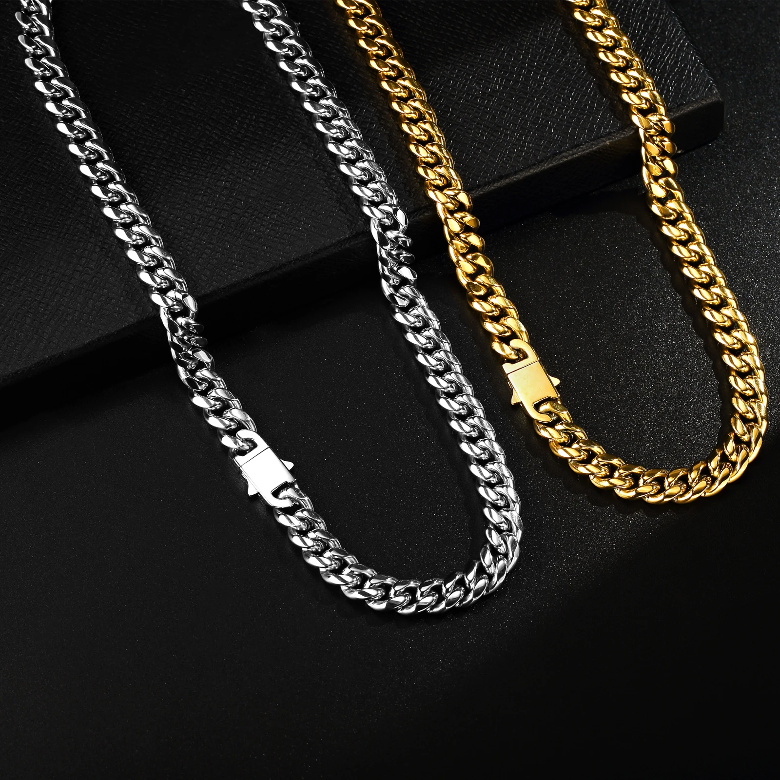 

Blue Jewelry Great Quality High Polilshing 8mm 10mm Cuban Chain Necklace