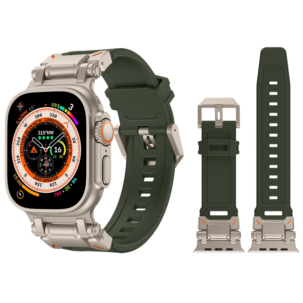 Фото Металлические разъемы + силиконовый ремешок для Apple Watch Ultra Band Ultra 2 49 мм 45 мм 44 мм Браслет для iWatch Ultra 10 9 8 7 6 5 Band №3