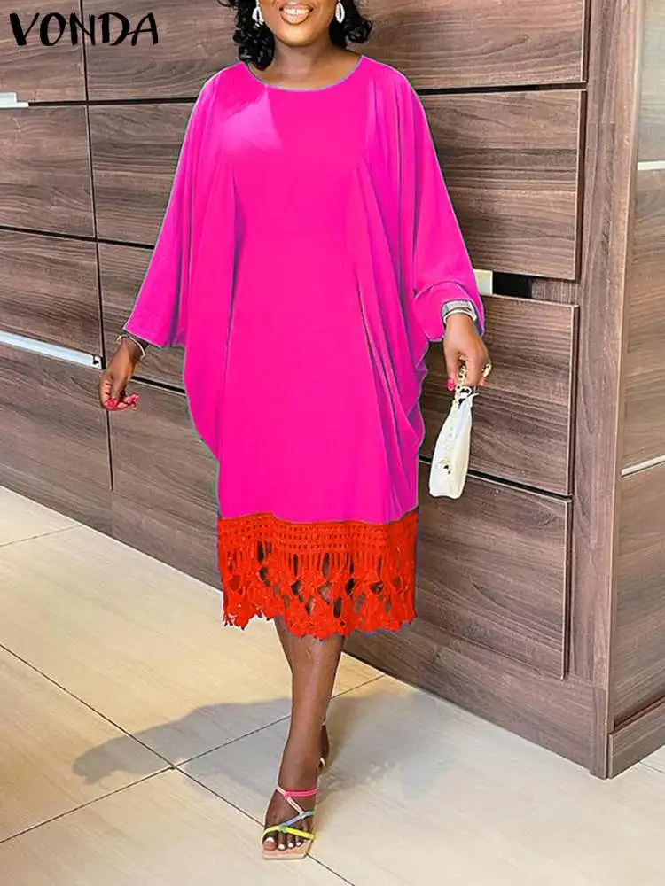 

Embroidery Dress 2022 VONDA Summer Women Vintage Long Sleeve Patchwork Maxi Dress Holiday Casual Sundress Robe Femme Oversized