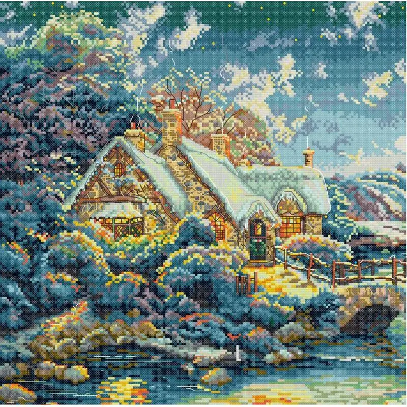 

Набор для вышивки крестиком с изображением дома в горах, 14/16/11 шт.