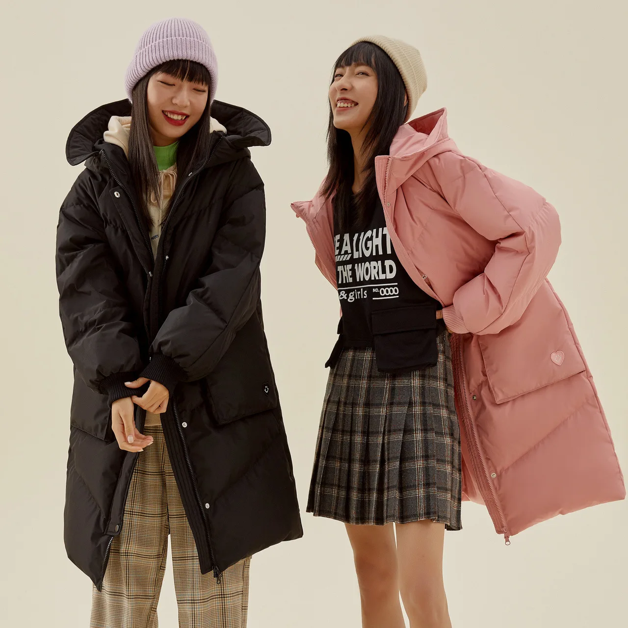 Metersbonwe Hooded Parker Down Jacket Women Thick Winter Coat Female Long Check Down Coat Fashion Outerwear Warm Jackets Brand
