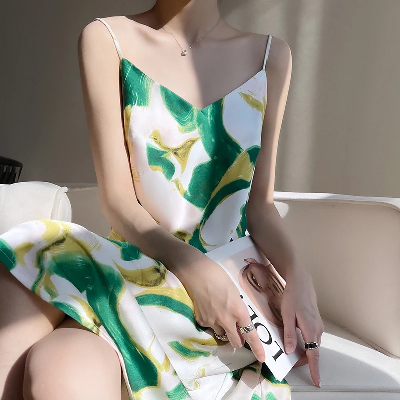 Женское шелковое платье MVLYFLRT трапециевидная юбка с высокой талией и цветочным