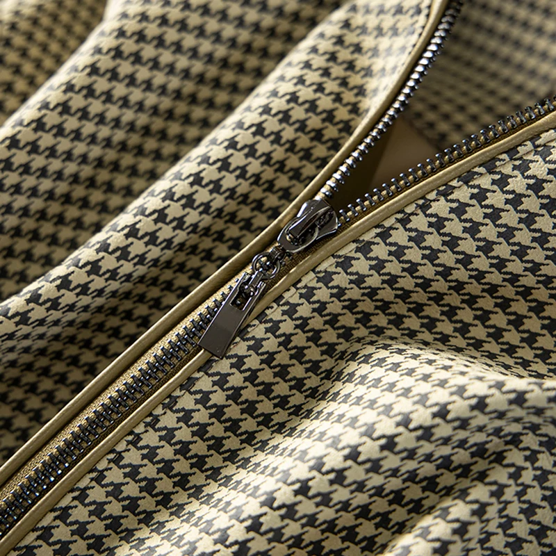 Luxury Sheepskin Leather Jacket Women High-quality  Pockets  Zipper Hooded All Season Casaco Feminino Inverno  Batwing Sleeve