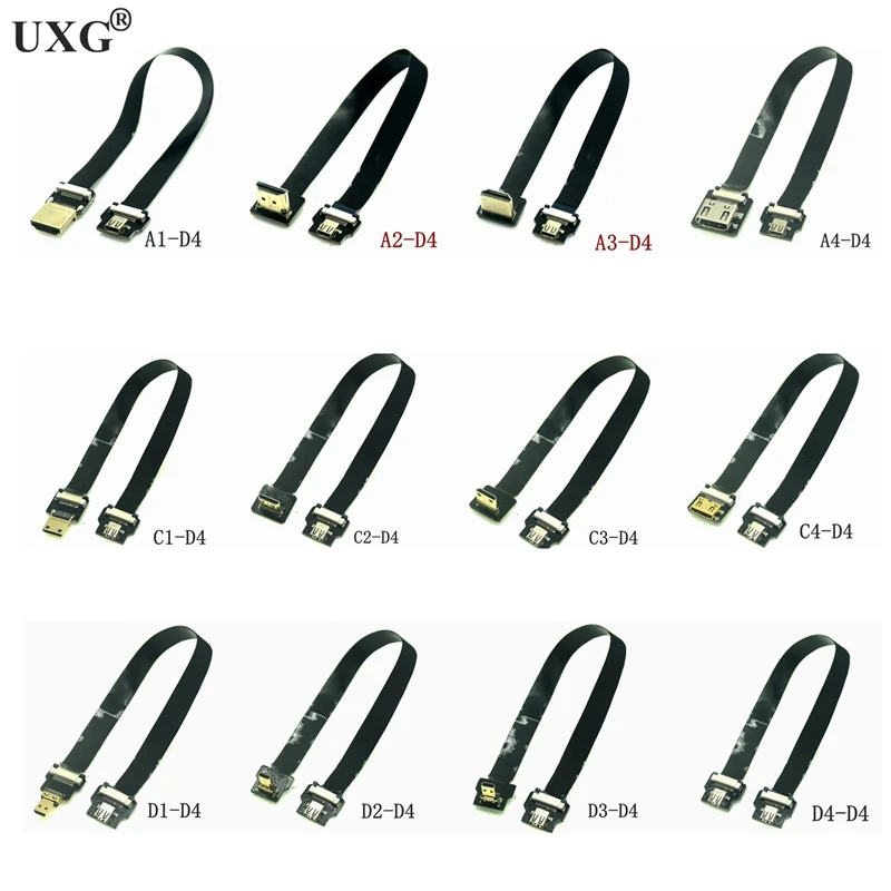 

D4 FPV Dual Up Angled 90 Degree HD-Type A Male To Male HDTV FPC Flat Cable For Multicopter Aerial Photography 10CM 50CM
