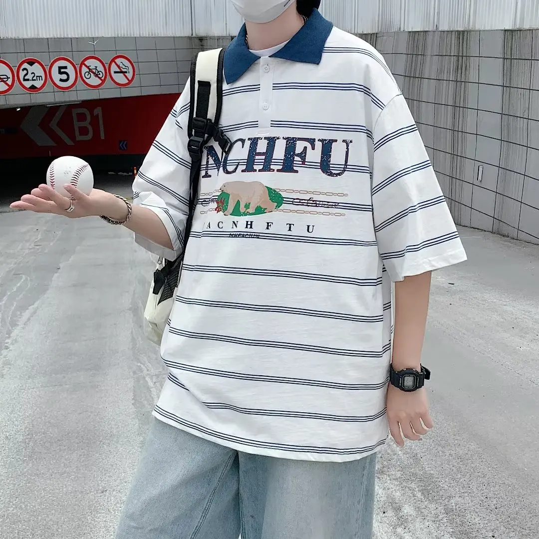 

Мужская футболка-поло с коротким рукавом, в полоску