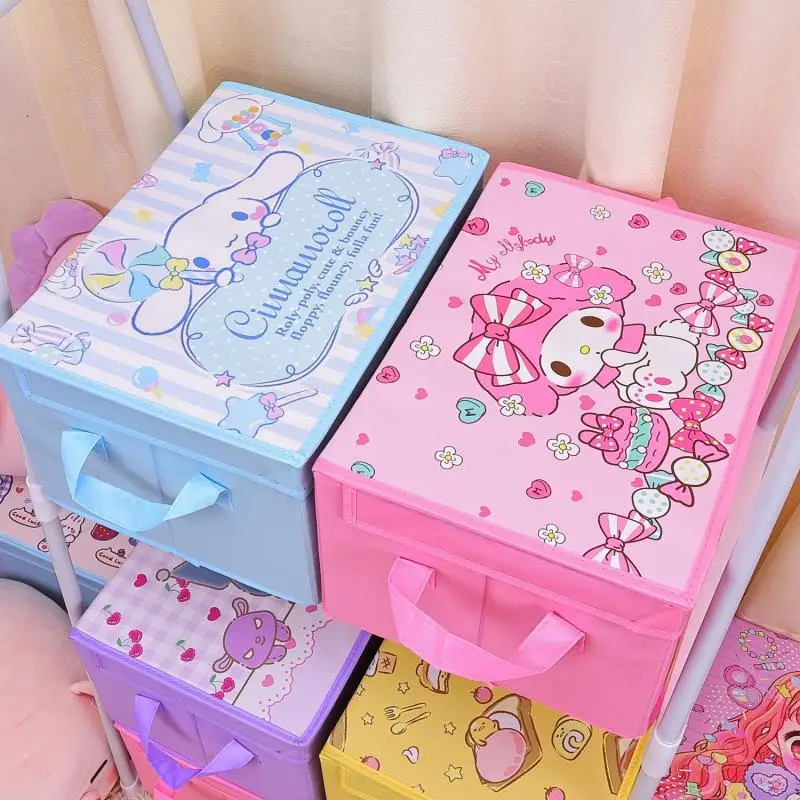 

Складной ящик для хранения Hello Kitty Sanrio, мультяшный милый аниме Kuromi My Melody, игрушки для одежды, косметика для всякой всячины, классификация