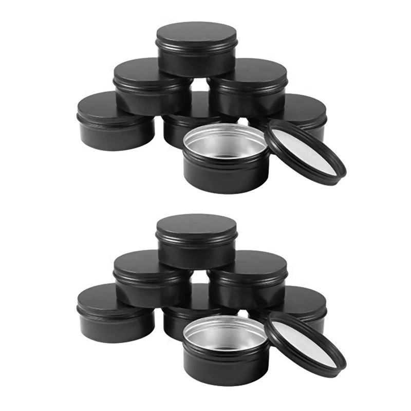 

5 Oz 24Packs Black Round Aluminum Tin Cans Screw Top Metal Steel Tins Empty Slip Slide Cosmetic Sample Containers (150G)