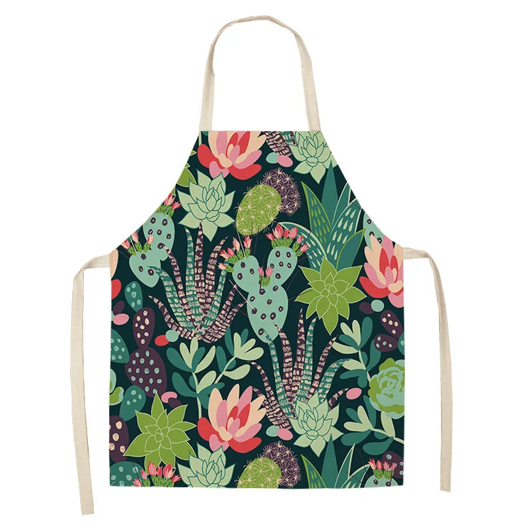 

1Pcs 38x47cm Cactus Pattern Kitchen Apron for Woman Sleeveless Cotton Linen Aprons Home Cooking Baking Bibs Cleaning Tools