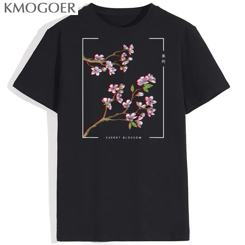 

Футболка мужская оверсайз в японском стиле, хлопковая тенниска с принтом вишневого цветка, модная майка, уличная одежда, лето