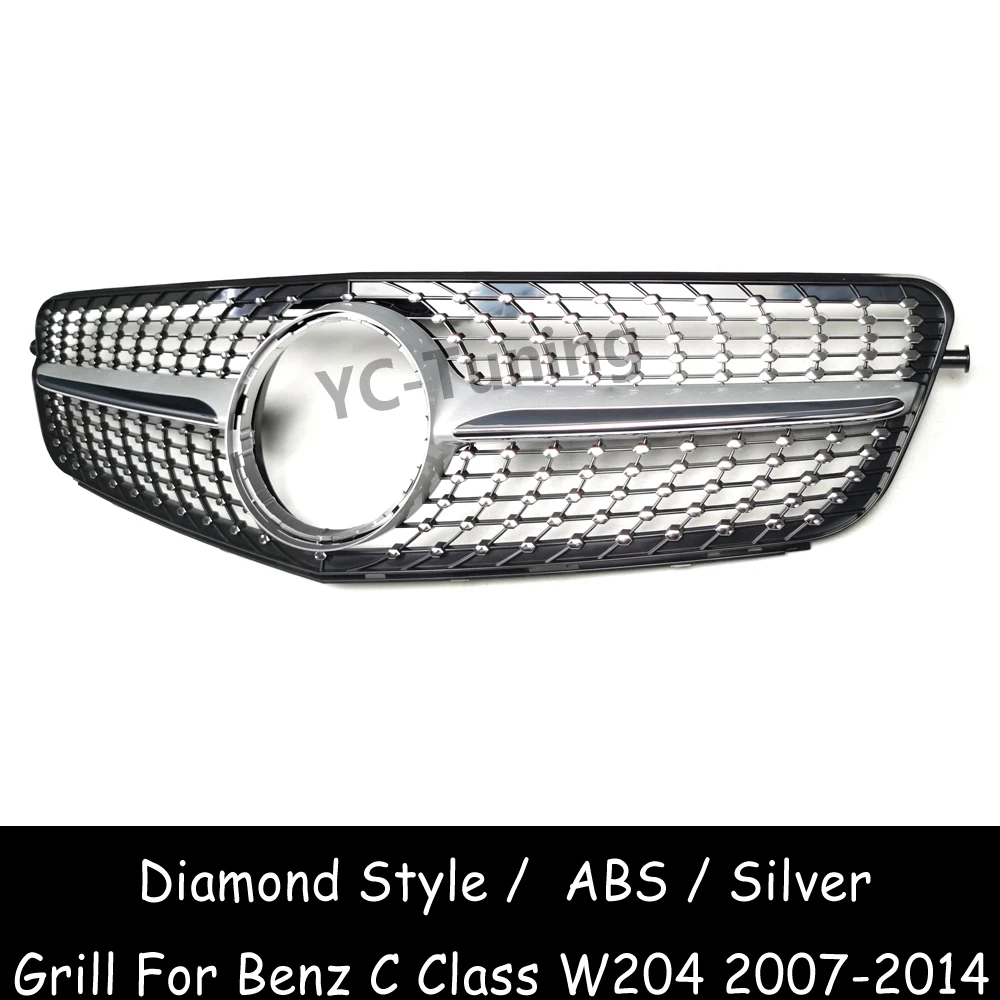 W204 Diamond Style Серебристая/Черная решетка переднего бампера для Mercedes Benz C Class C200 C230 C250