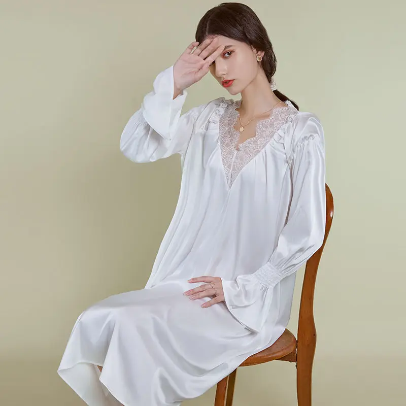 Романтичная домашняя ночная рубашка длинная юбка кружевная шифоновая с глубоким