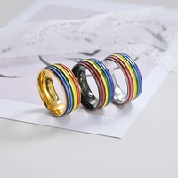 fashion multicolor rainbow ring for women men jewelry engagement party bagues titanium stainless steel bands rings gifts