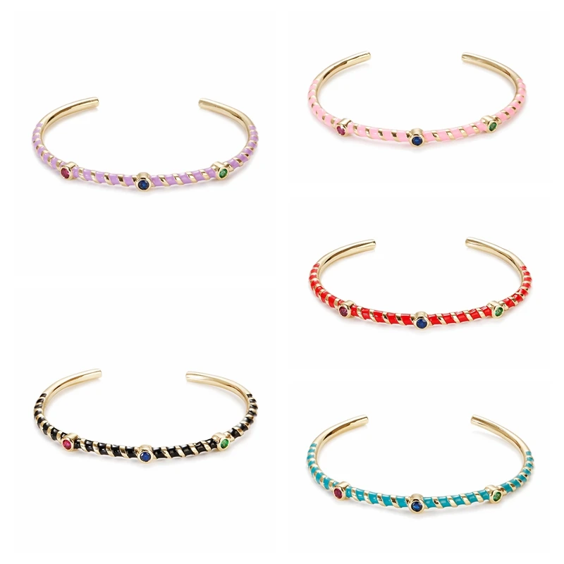 

2022 Fashion Charm Rainbow Bangles for Women's Copper Zirconia Rhinestone Dropping Oil Bracelets Trendy Jewelry Gift for Wedding