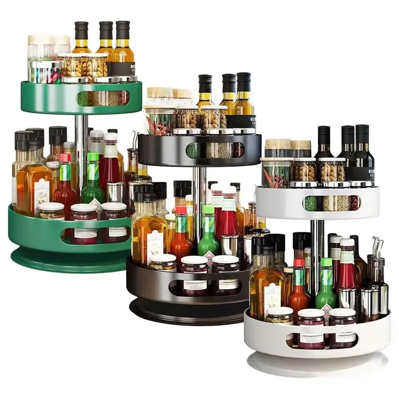 

Spice Rack Seasoning Holder Stainless Steel Spices Jar Cans Holders With 360 Degree Swivel Bottom Kitchen Countertop Accessories