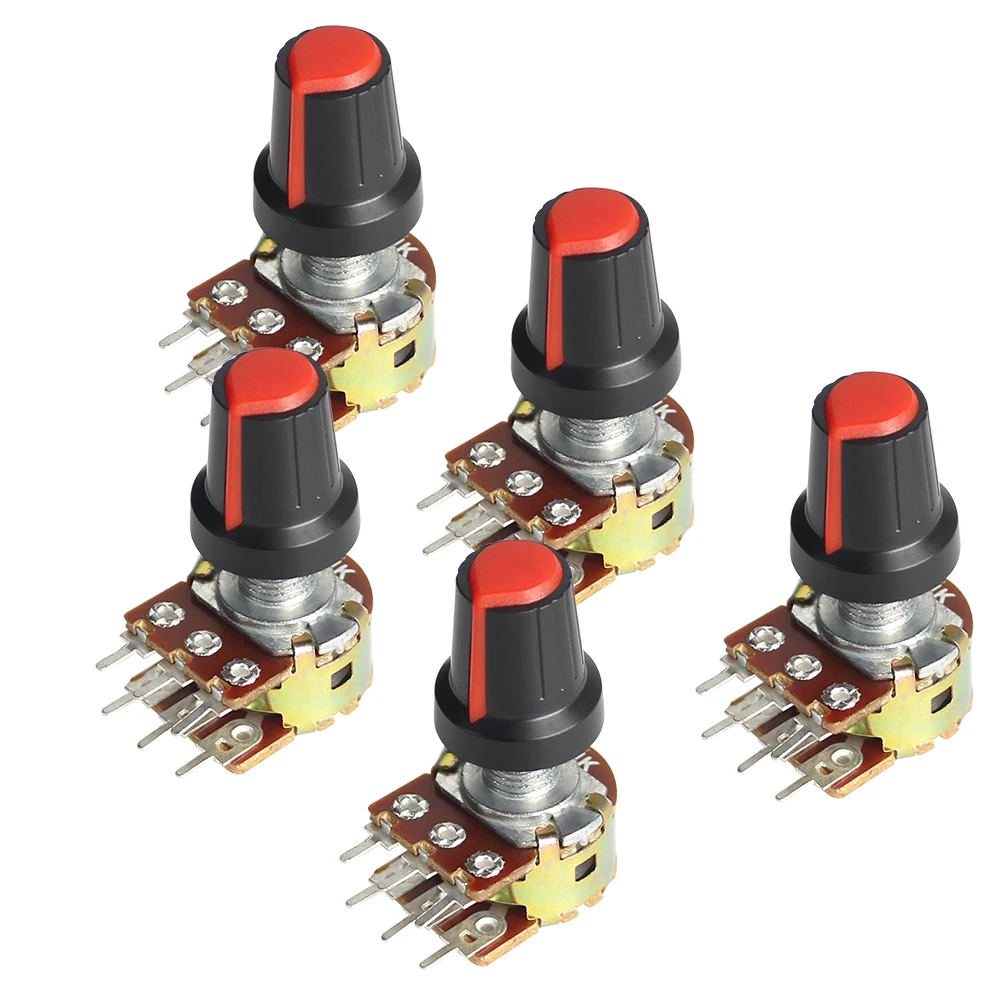 

5Set WH148 Potentiometer with Red AG2 Knob Cap Potentiometers Kit 15mm 6pin 1K 2K 5K 10K 20K 50K 100K 250K 1M