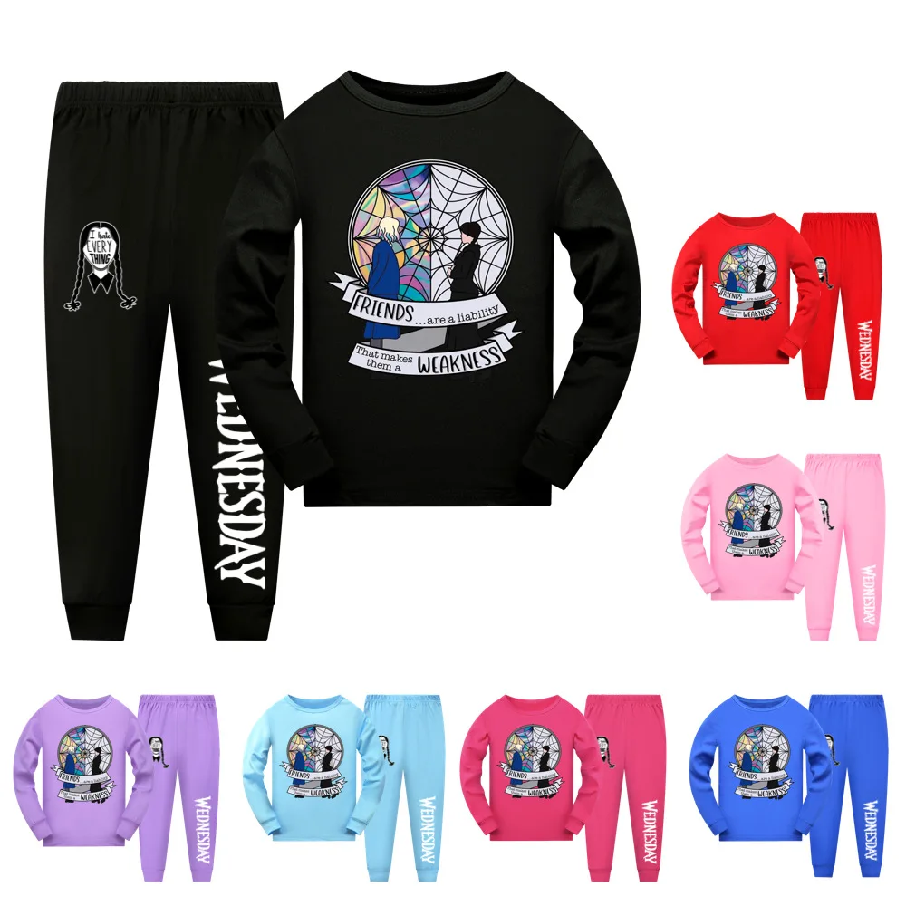

Kids Long Sleeve Pajamas Sets 2023 Spring Autumn Girls Boys Wednesday Addams Family Sleepwear Children's Pijamas for 2-16Years