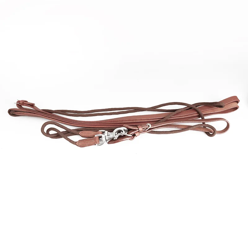 Cowhide Leather Training Aid Equestrian Schooling Reins Horse Riding Bridle Brown and Black Color  Bridleworks Long Horse Ropes