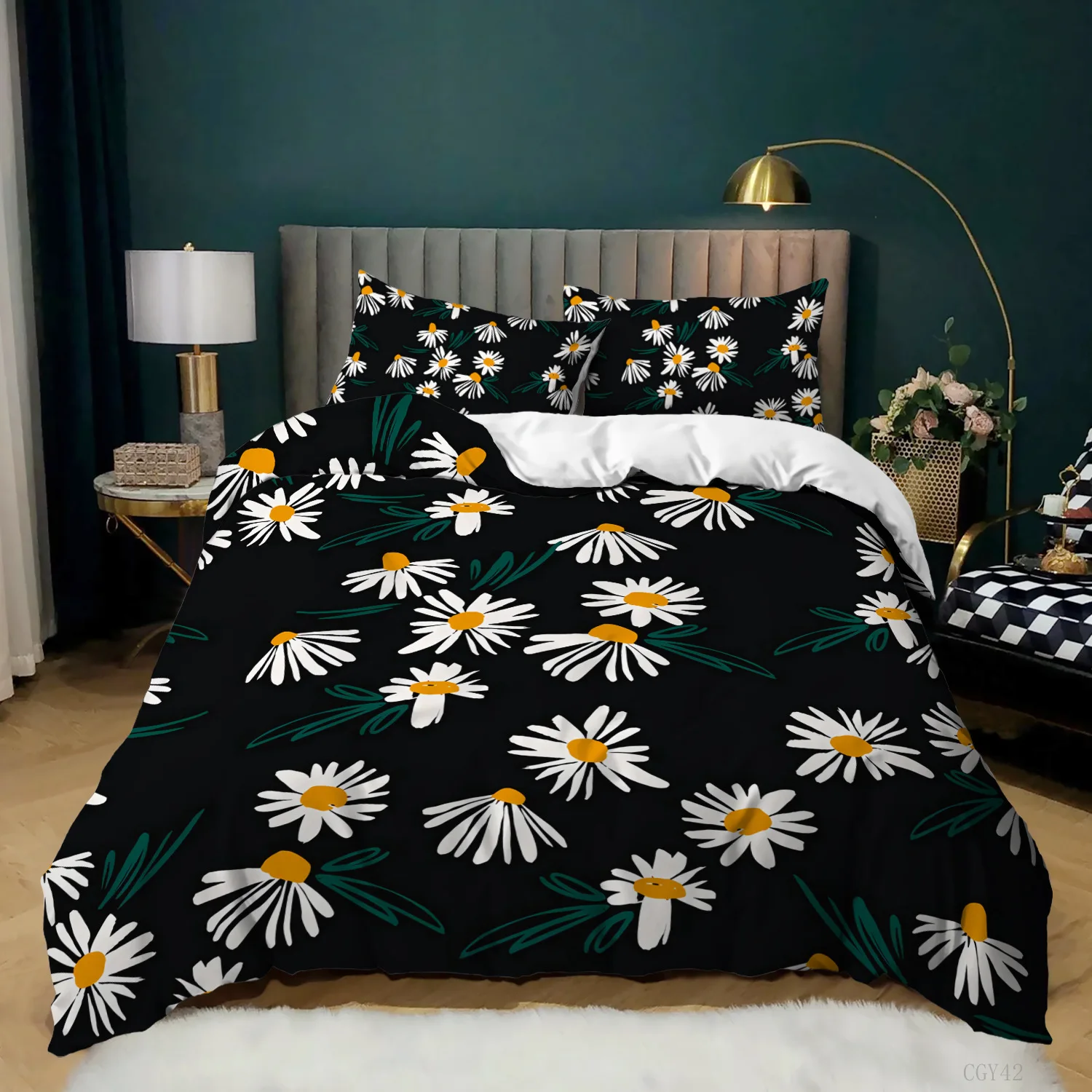 

Daisy Duvet Cover Set White Daisy Flower Pattern Print Duvet Cover, Microfiber Floral Duvet Cover Full/Queen with Zipper Closure