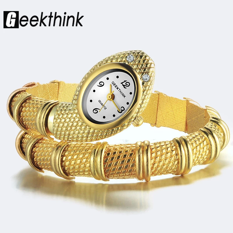 

GEEKTHINK Bling Fashion Brand Quartz Watch Women Bracelet Ladies Snake Dress Wrist Watch Bangle Diamond Ornament clock female