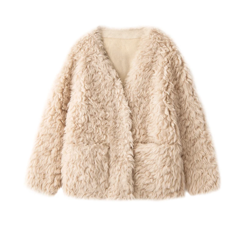 Thick Wool  Coats  High Street  Winter  Covered Button  Casacos Femininos Inverno 2022  Wide-waisted  V-Neck  Winter Coat Women