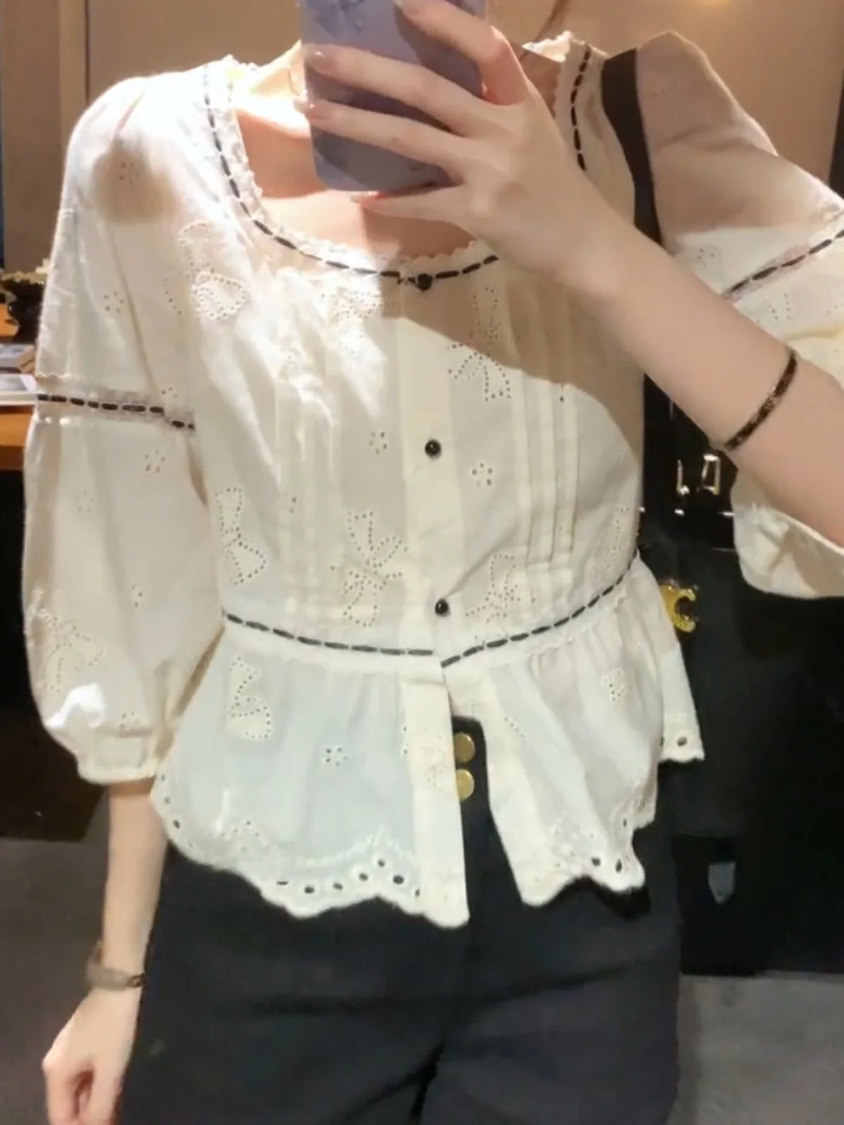 Женские рубашки с квадратным воротником во французском стиле новинка 2024 осень