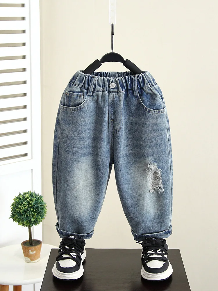 Большие мешковатые джинсы для мальчиков Детская уличная одежда рваные джинсовые