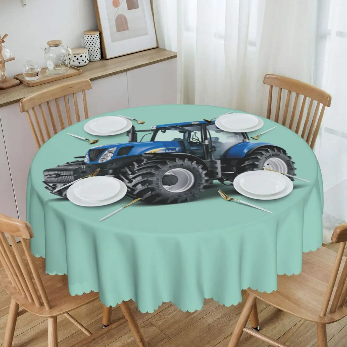 

Round Oilproof Tractor Table Cover Tablecloth for Dining 60 inches Table Cloth