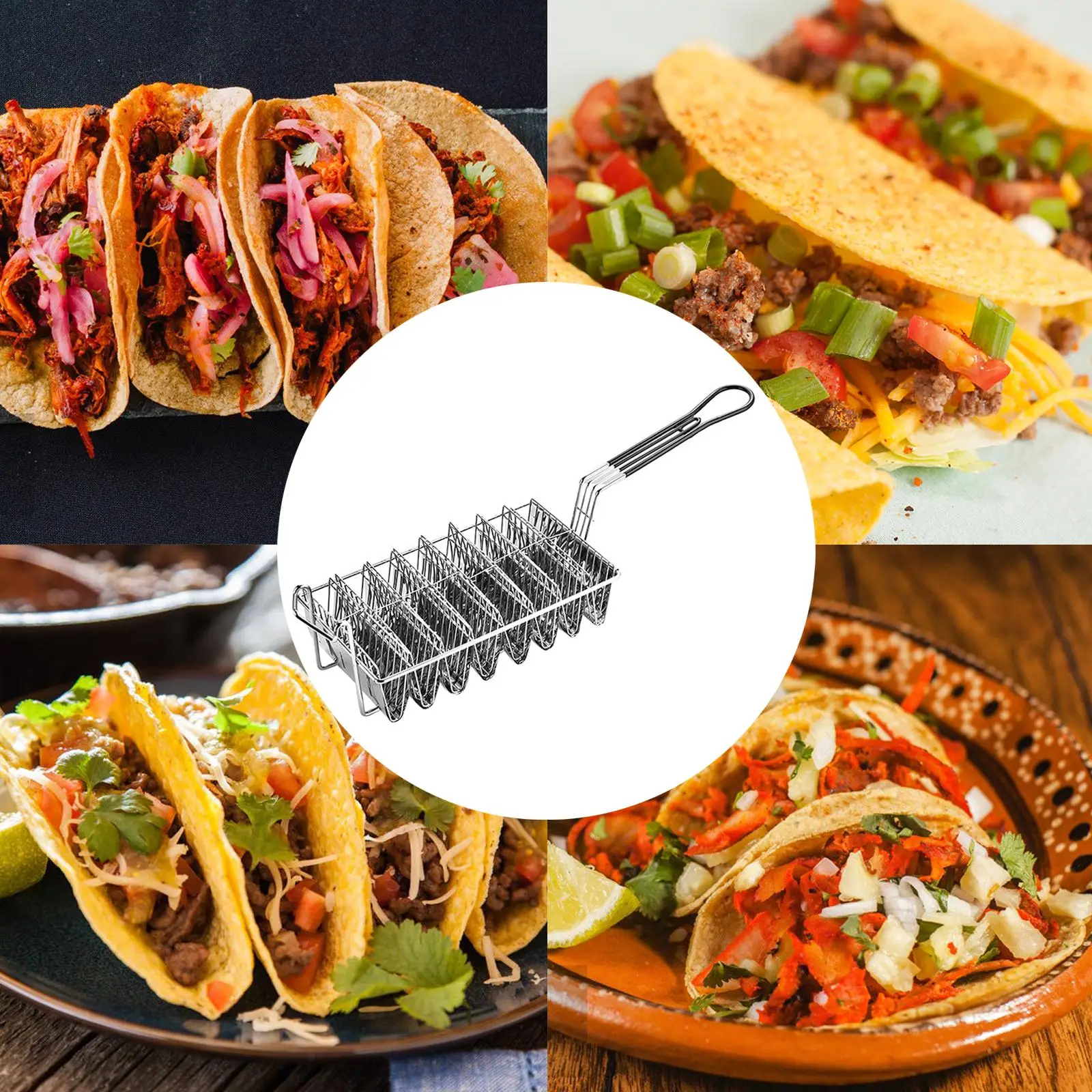 

Taco Basket with Grip Handle Pancake French Fries Frying Holder Stand Rack