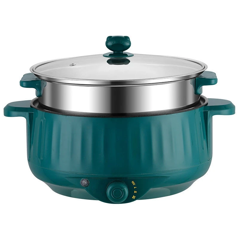 

Multi-function electric hot pot double handle non-stick pot with steamer double layer 3.7L electric skillets rice cooker