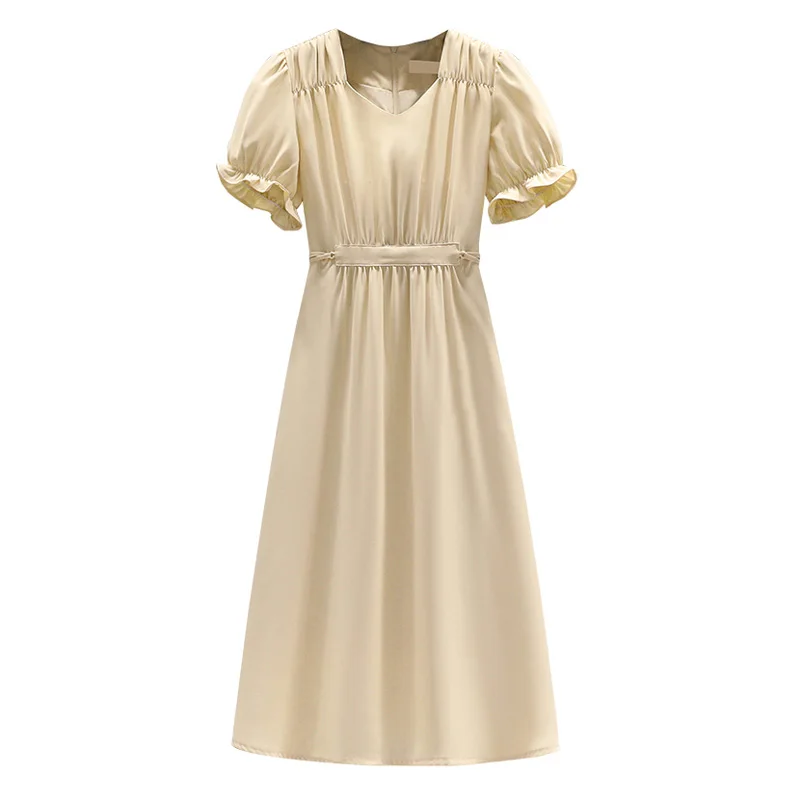 

Платье женское средней длины из полиэстера, элегантный повседневный свободный трапециевидный сарафан с V-образным вырезом и короткими рука...