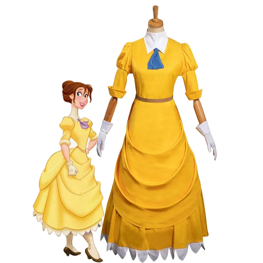 Тарзан Джейн Косплей желтое длинное классическое платье принцессы костюм наряды